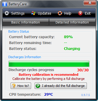 Avviso calibrazione della batteria