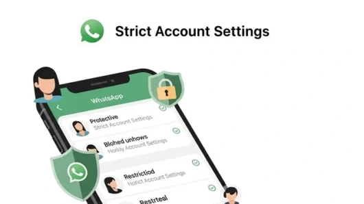 Smartphone con l'interfaccia di WhatsApp che mostra le "Impostazioni account rigide"